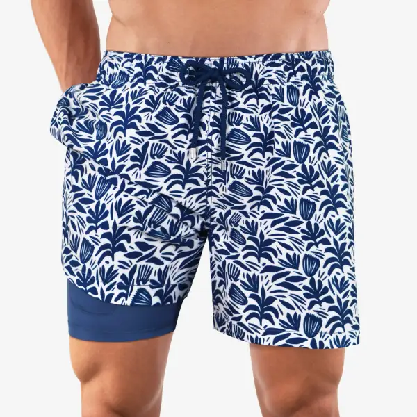 Blue Mid-Length Hybrid Short