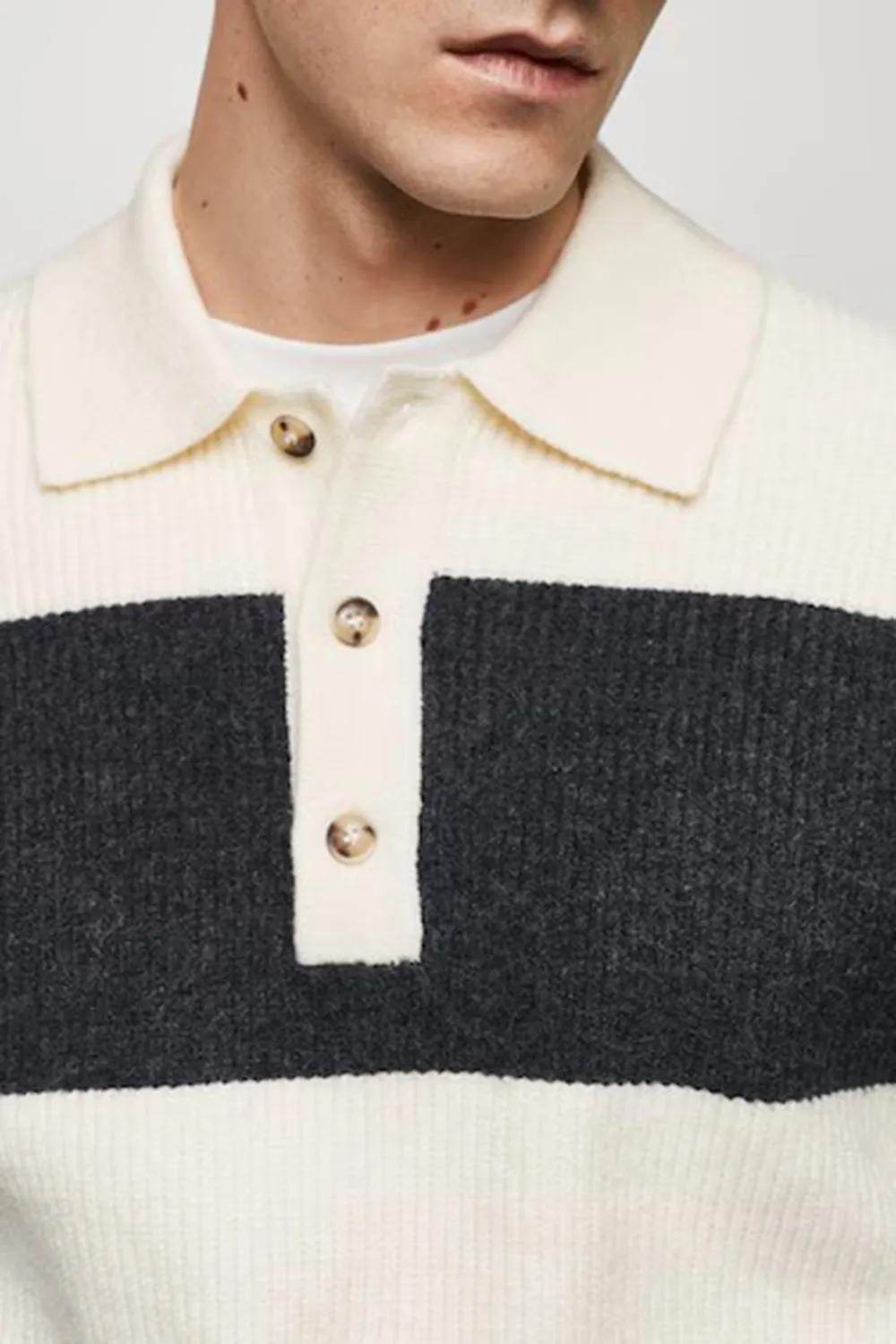 Ribbed Striped Knitted Polo Shirt