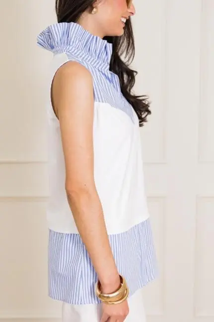 Stripe Ruffle Neck Top