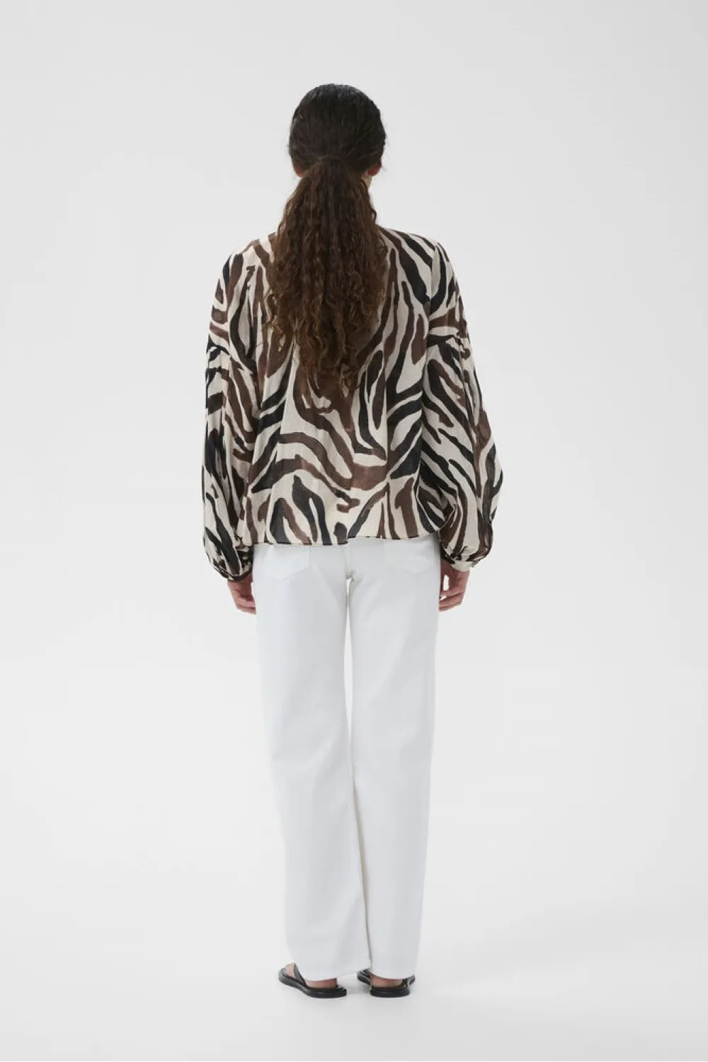 Animal Print Cotton Button Front Blouse