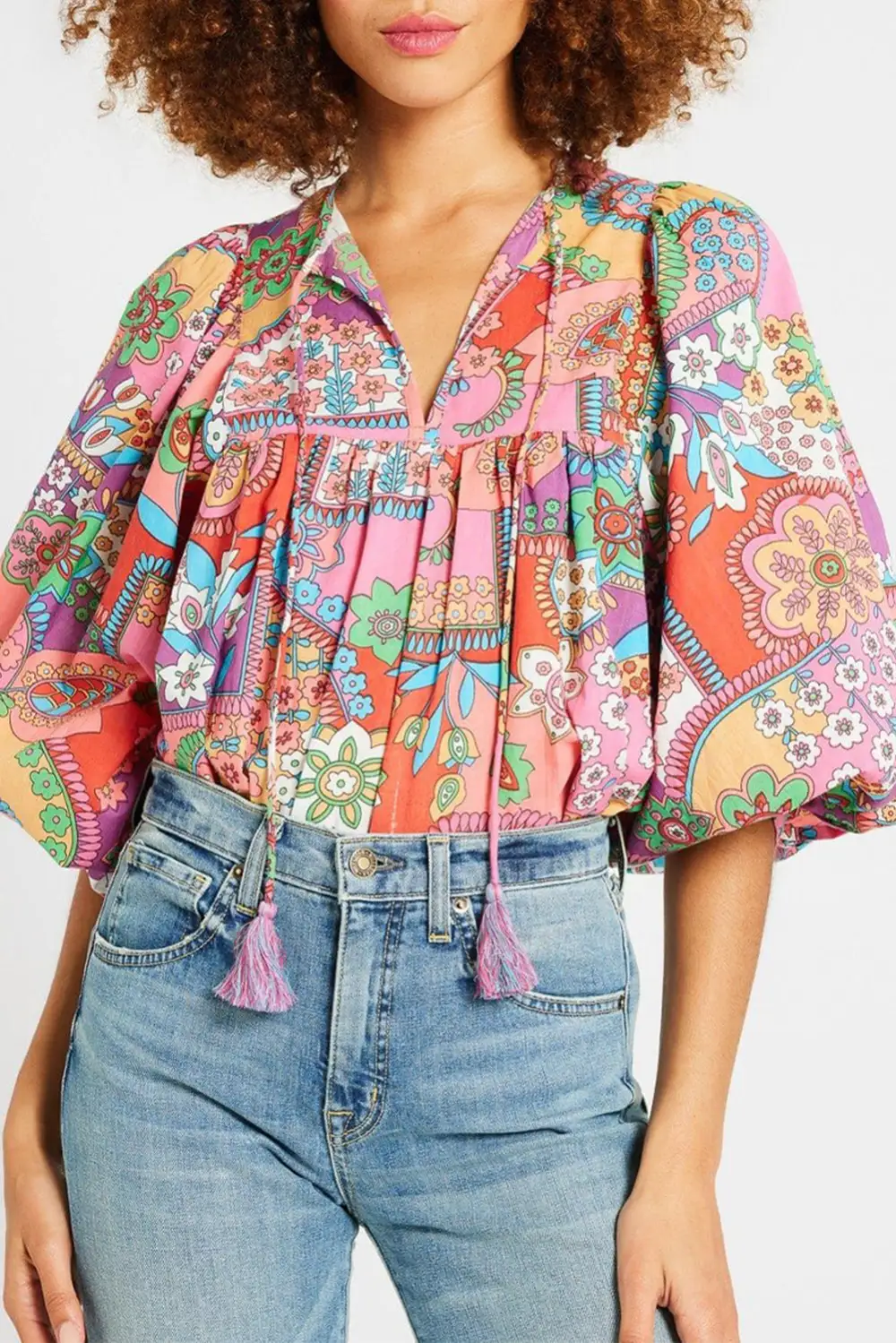 Floral Pleated Boho Blouse