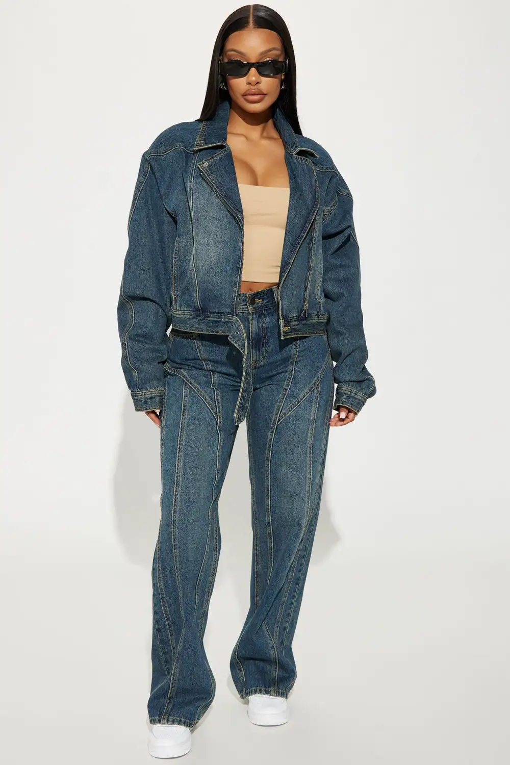 Natalya Denim Pant Set - Dark Wash