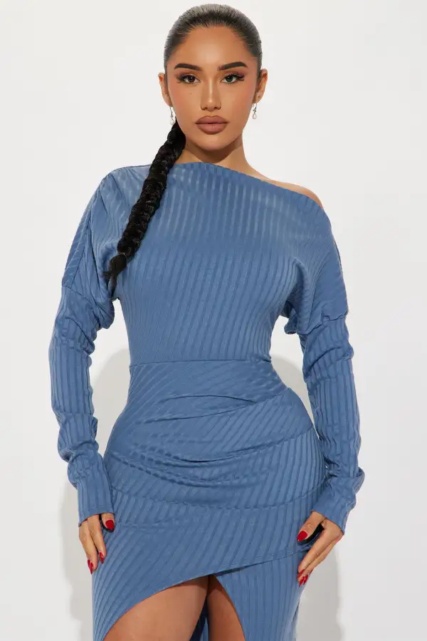 Bernice Ribbed Maxi Dress - Slate Blue