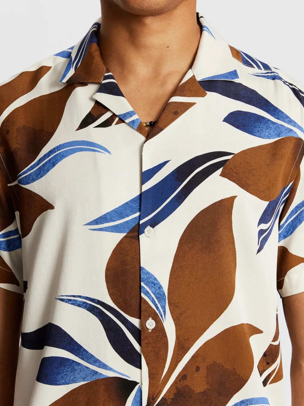 Brown And Blue Floral Print Short Sleeve Shirt