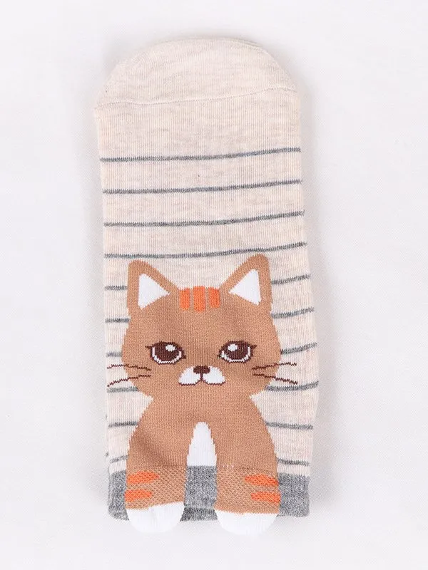 Daily Casual Cat Pattern Striped Cotton Socks Fun Cartoon Accessories