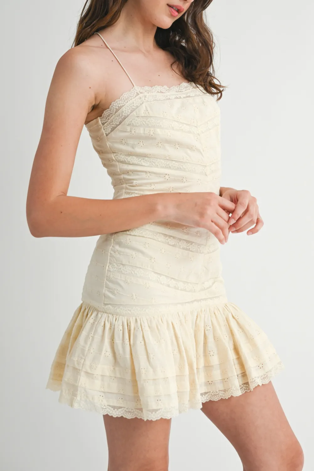 Eyelet Spaghetti Strap Mini Dress