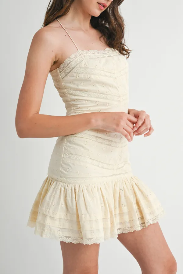 Eyelet Spaghetti Strap Mini Dress