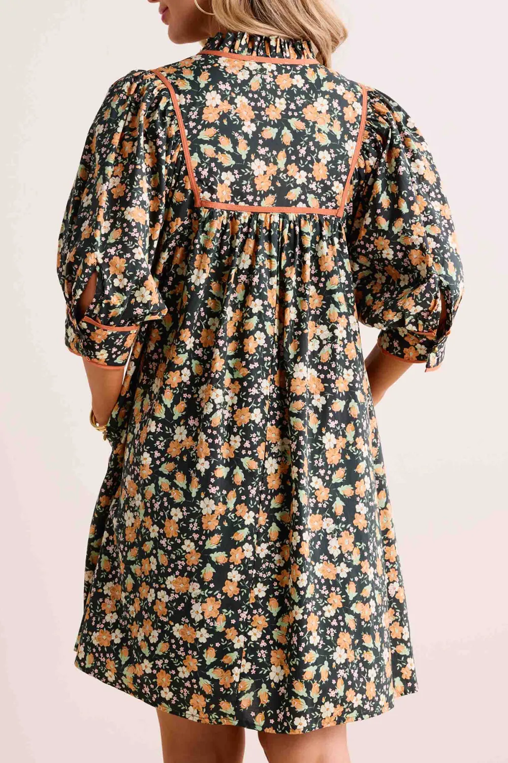 Floral Print Stand Collar Dress