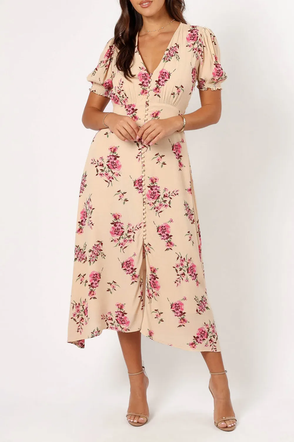 LOGEN FLORAL MIDI DRESS - VANILLA ROSE