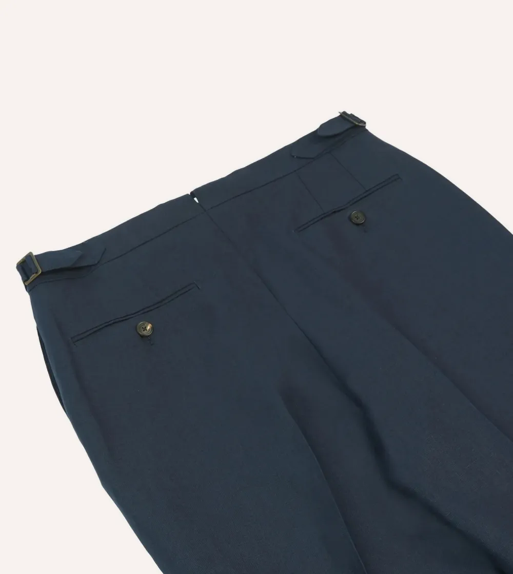 Daily Navy Irish Linen Single Pleat Trouser Casual Style