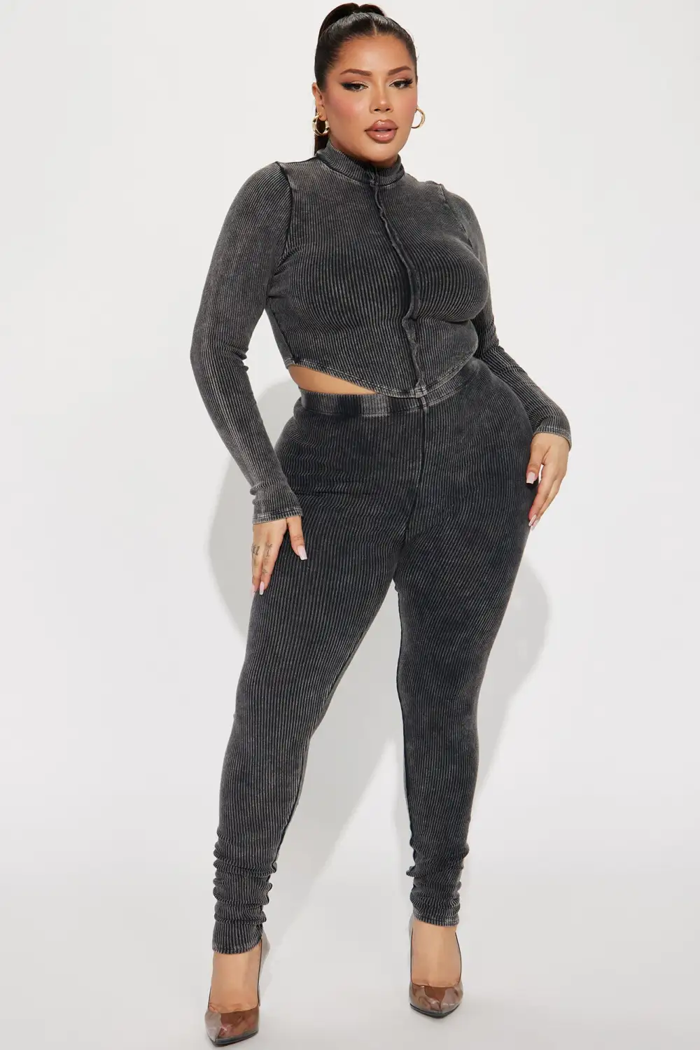 Can Tell It All Ribbed Legging Set 30 - Black