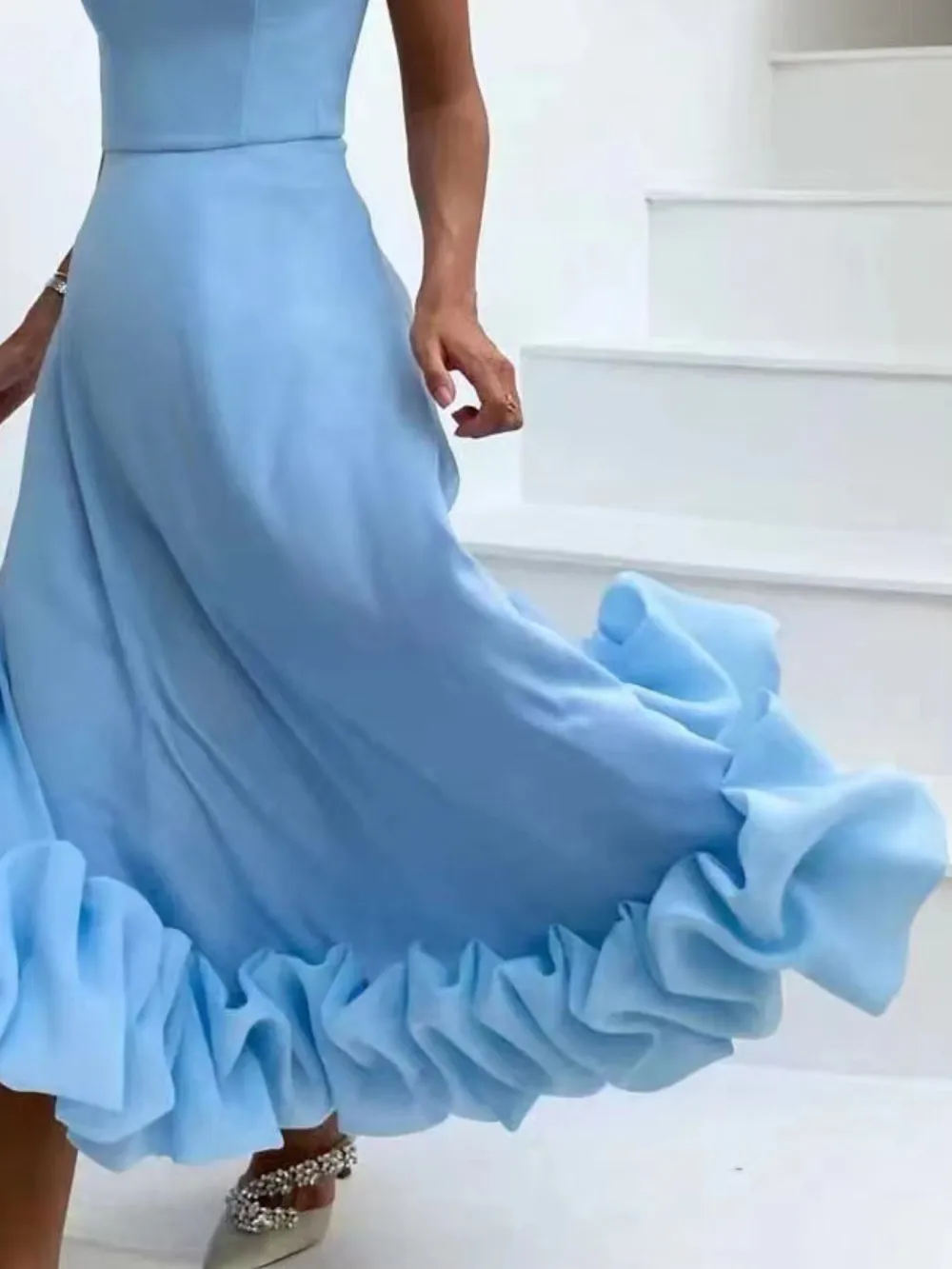 Scoop Neck Ruffle Midi Dress