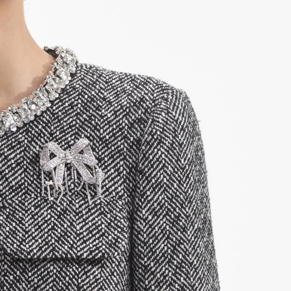 Black Herringbone Embellished Jacket