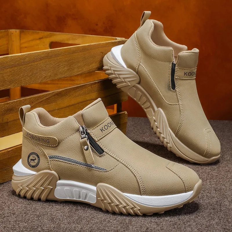 Unisex Winter Snow Casual Ankle Boots, Suede-Style Upper, Side Zipper, Fleece Lining, Thick PVC Sole