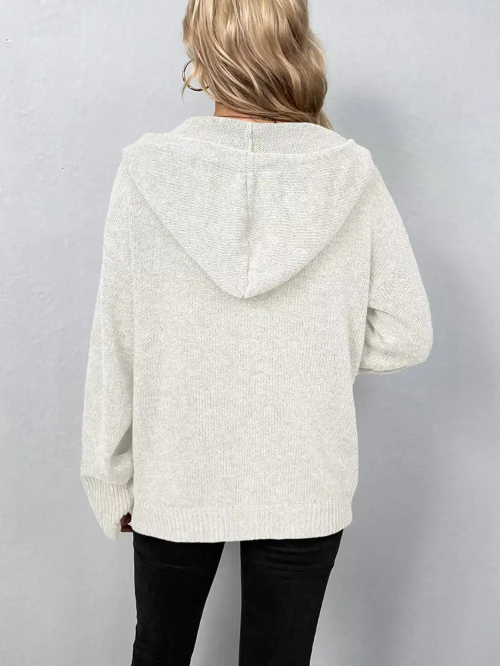 Full Size Cozy Knit Hooded Button Down Cardigan Plus Size