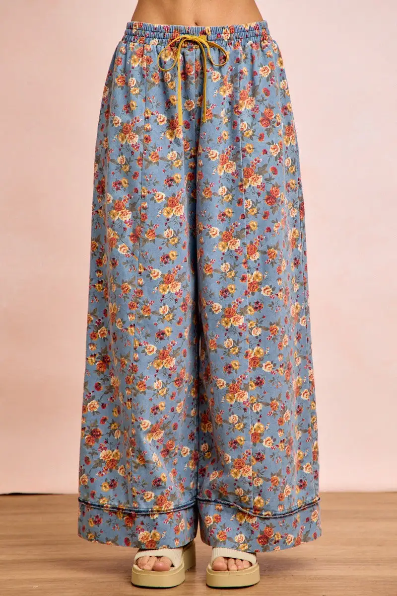 Floral Printed Drawstring Wide Pants