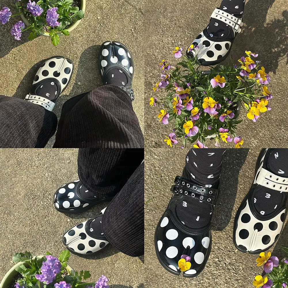 Polka Dot Buckle Strap Tabi Shoes