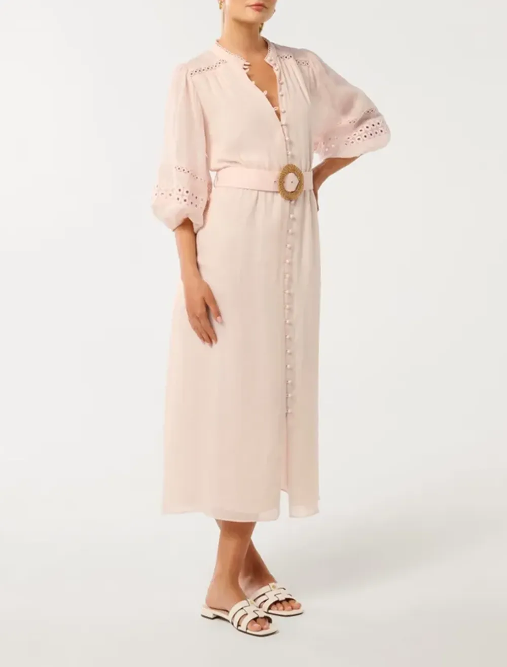 Belted Trim Midi Dress