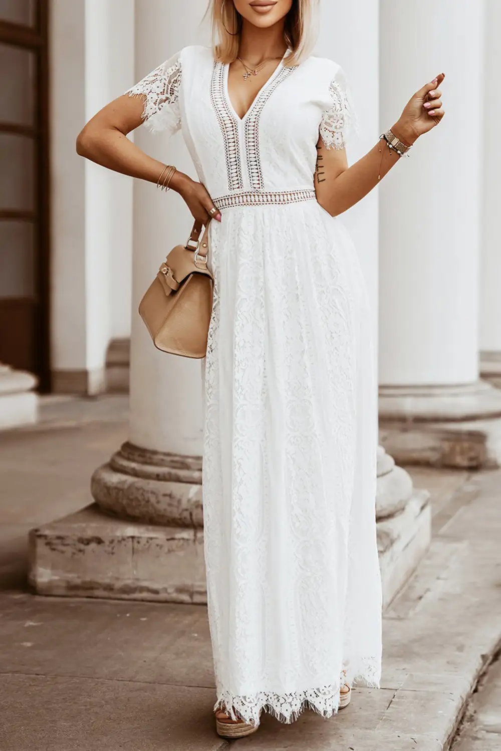 V-Neck Lace Maxi Dress
