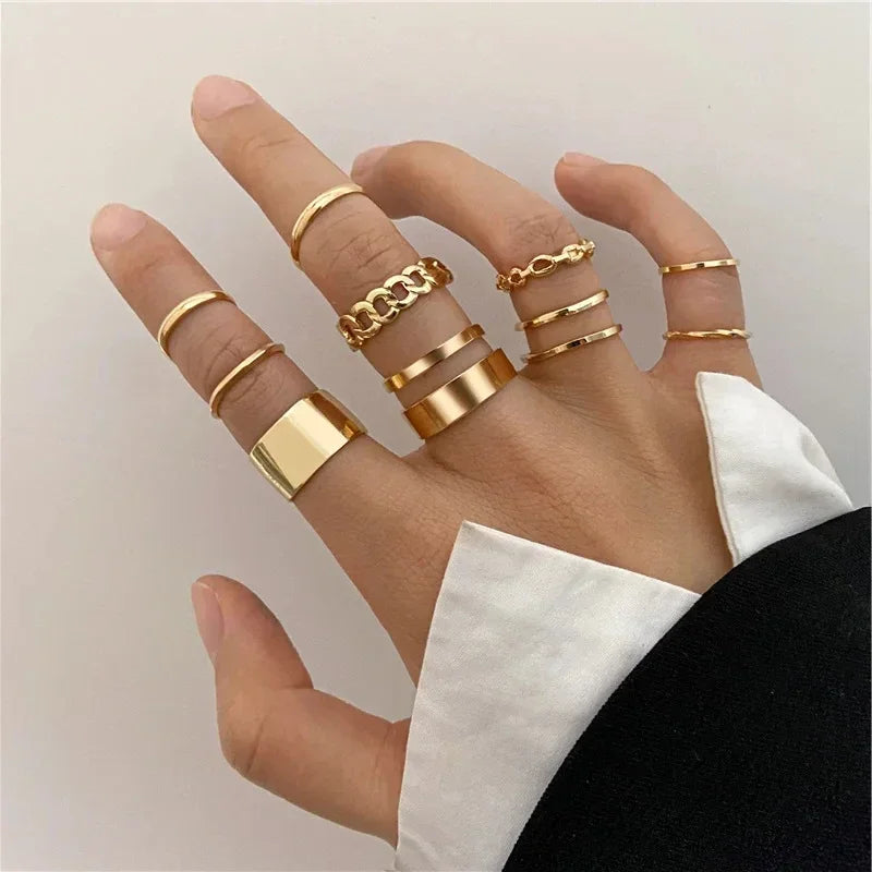 Irbano Punk Ring Set Silver Color Wide Rings For Women Teen Rings Set Gothic Aesthetic Simple Chain Finger Rings Tail ring Set Party