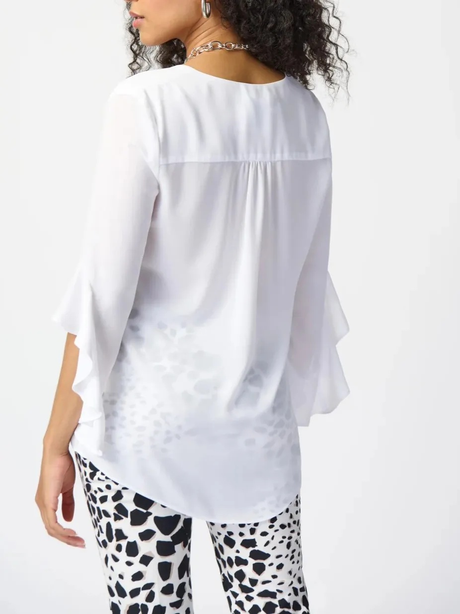 White V - Neck Bell - Sleeve Blouse