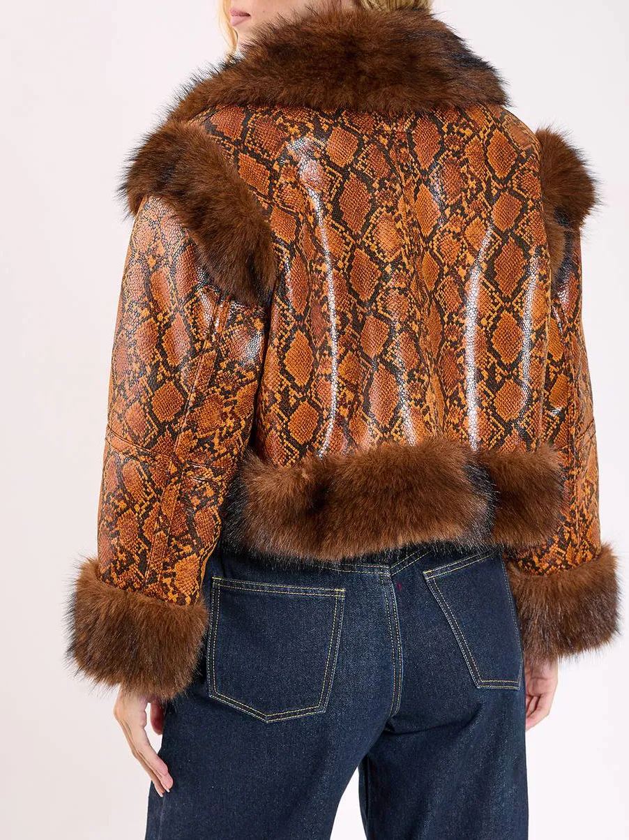 Brown Plaid Faux Fur Trimmed Long Coat