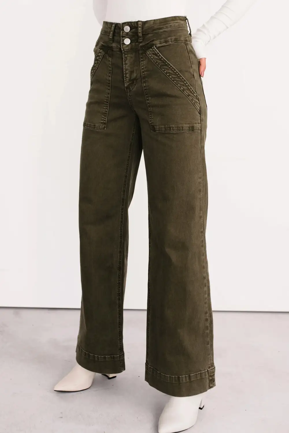 Double Waistband Loose Straight Jeans