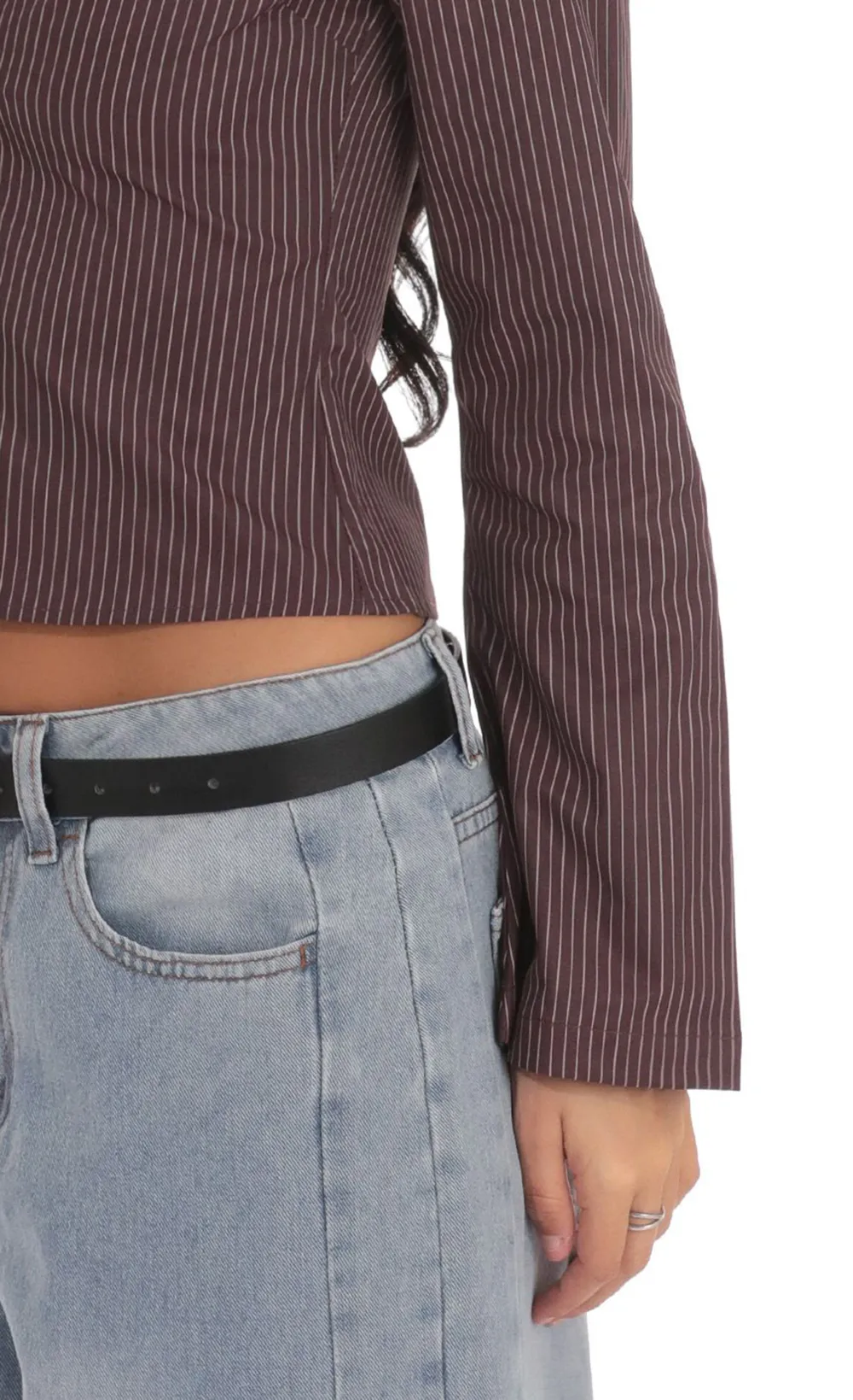 Pinstripe Button-Up Shirt In Brown