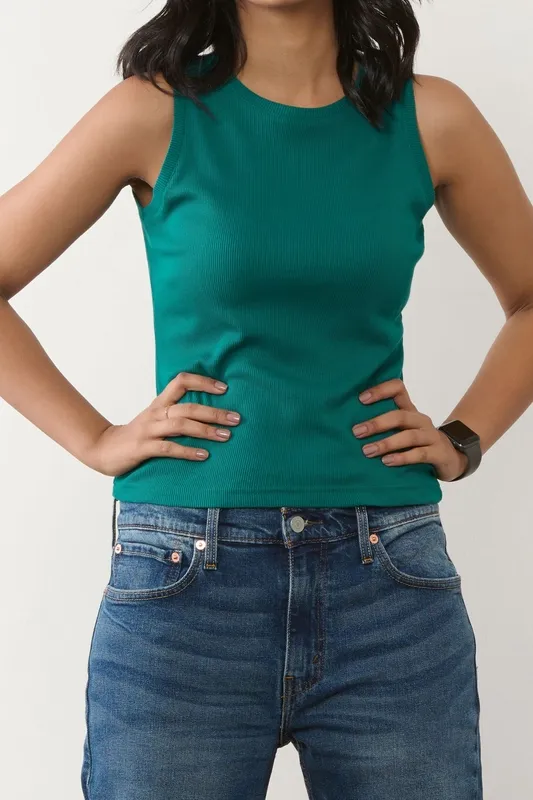 Sea Green Ribbed Tank Top