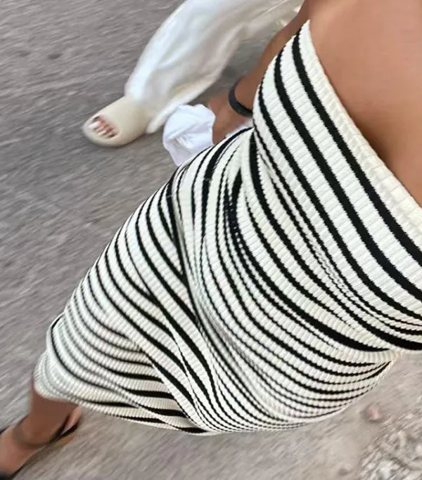 Women's Retro Contrast Stripe Tube Knit Dress