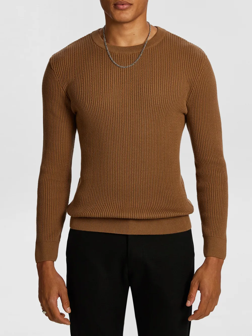 Brown Ribbed Knit Sweater