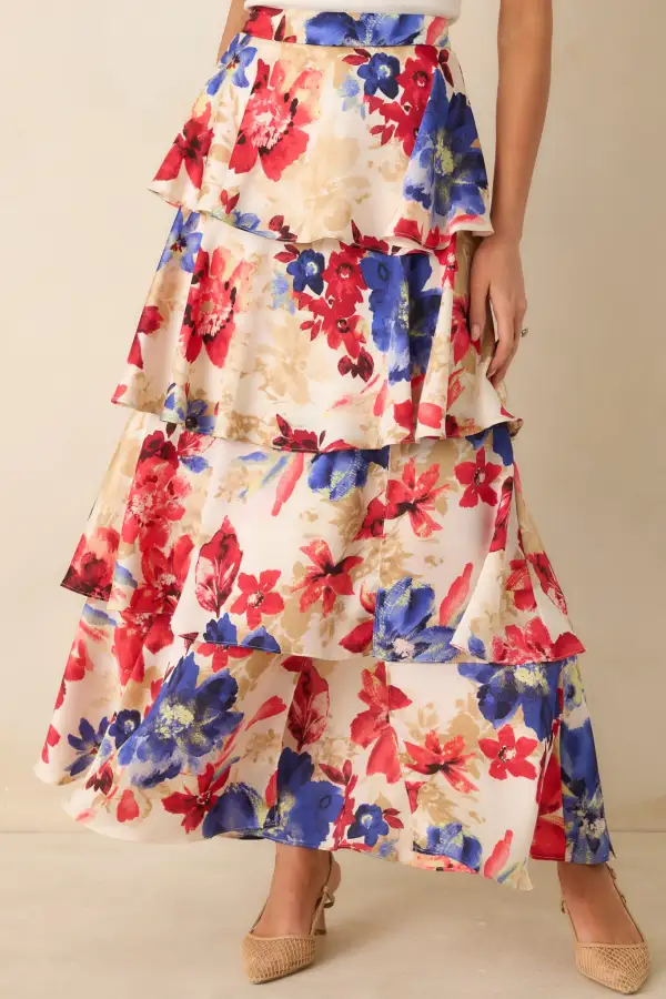 Multi Floral Print Tiered Maxi Skirt