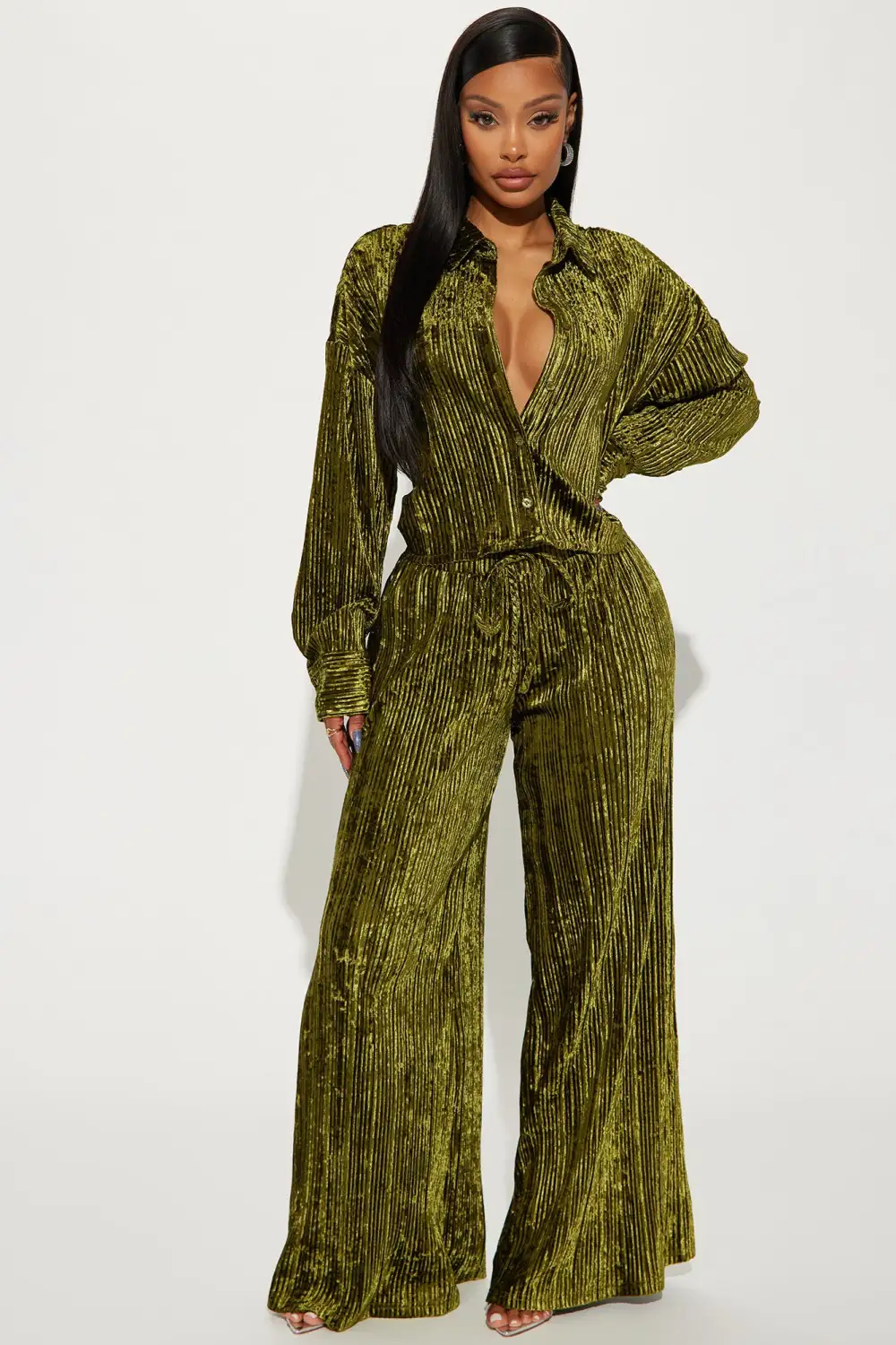 Masey Velvet Pant Set - Olive
