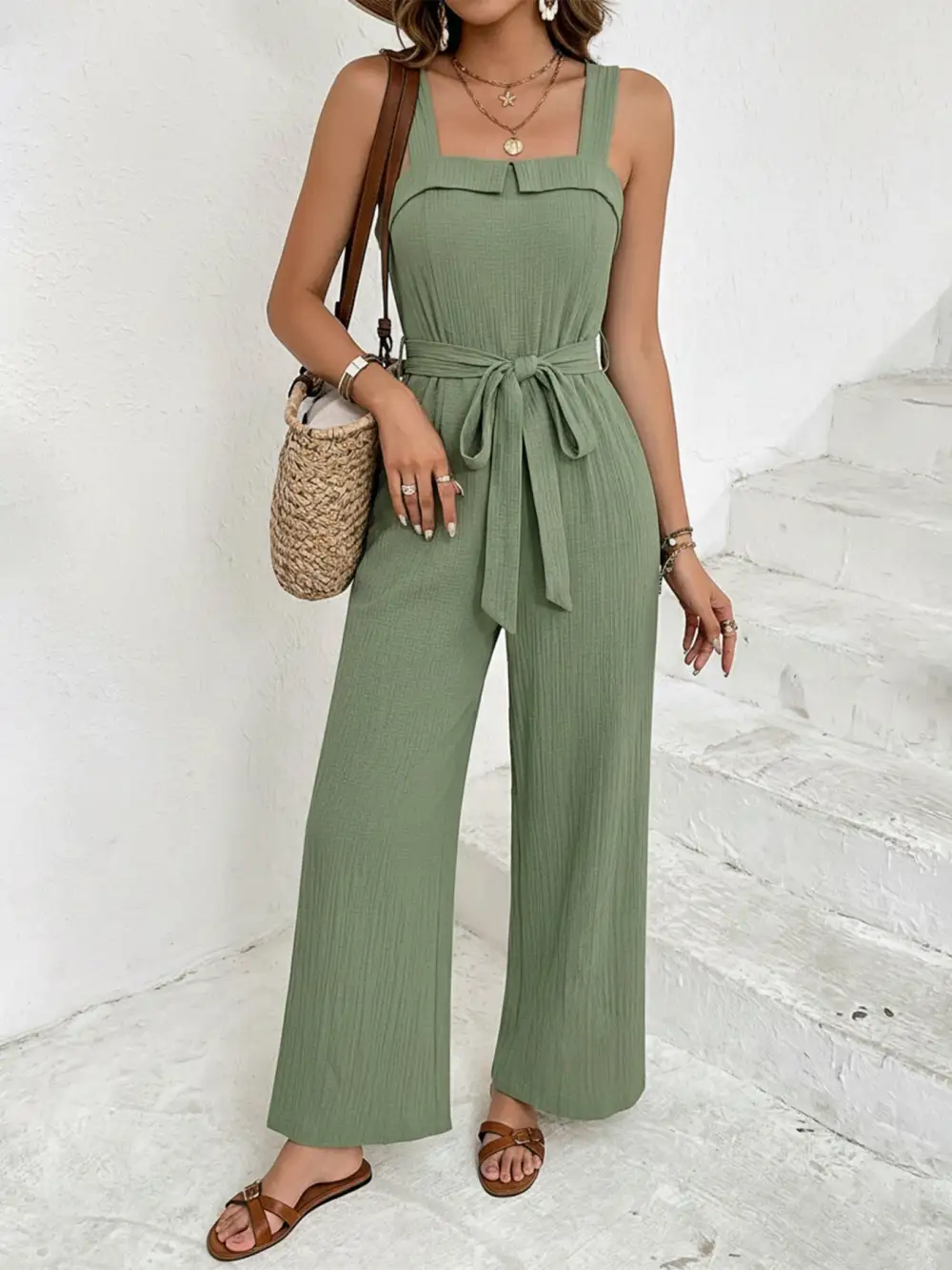 Modern Wide Leg Tie Jumpsuit