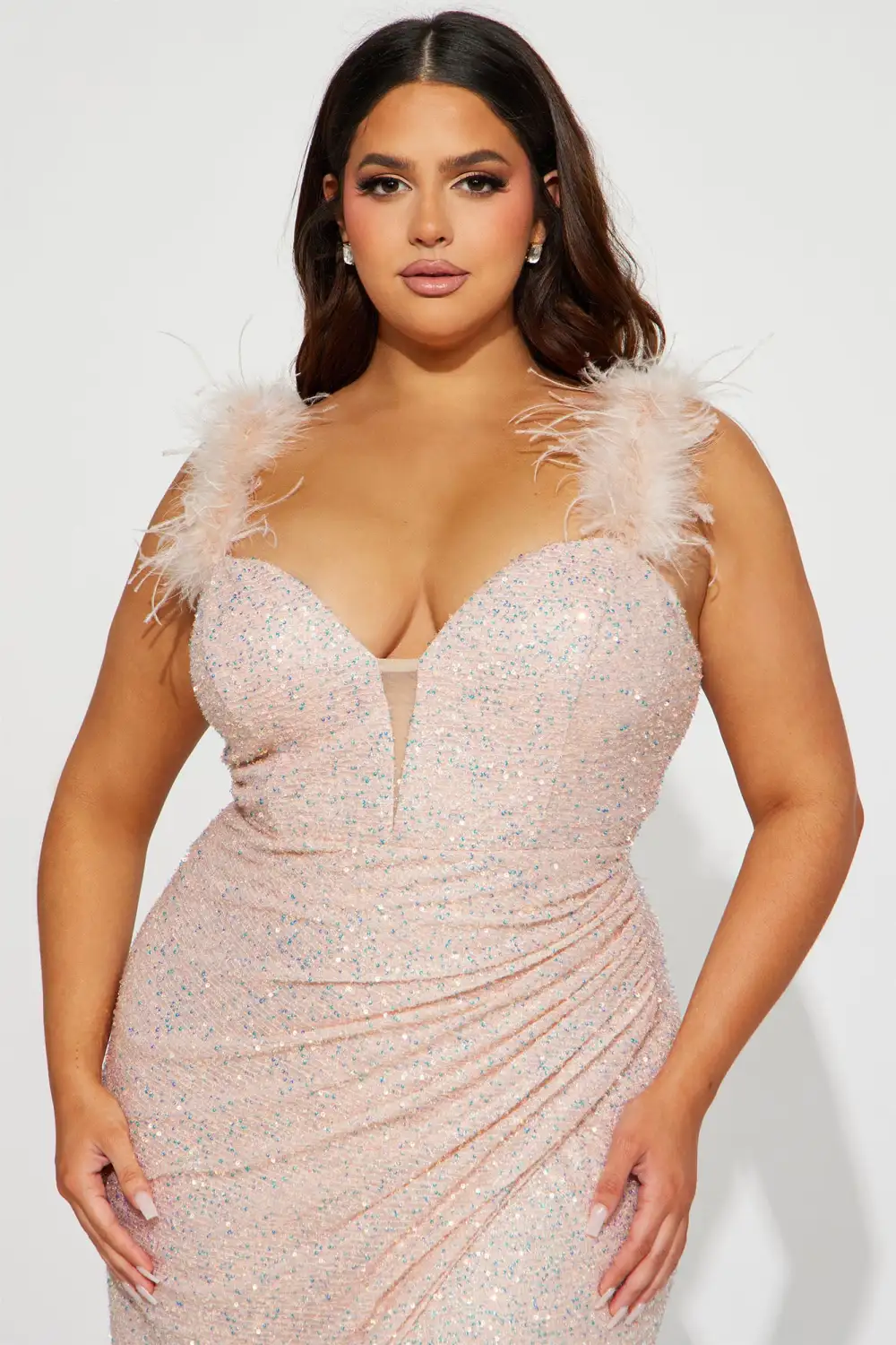 Too Fabulous Sequin Feather Maxi Dress - Pink