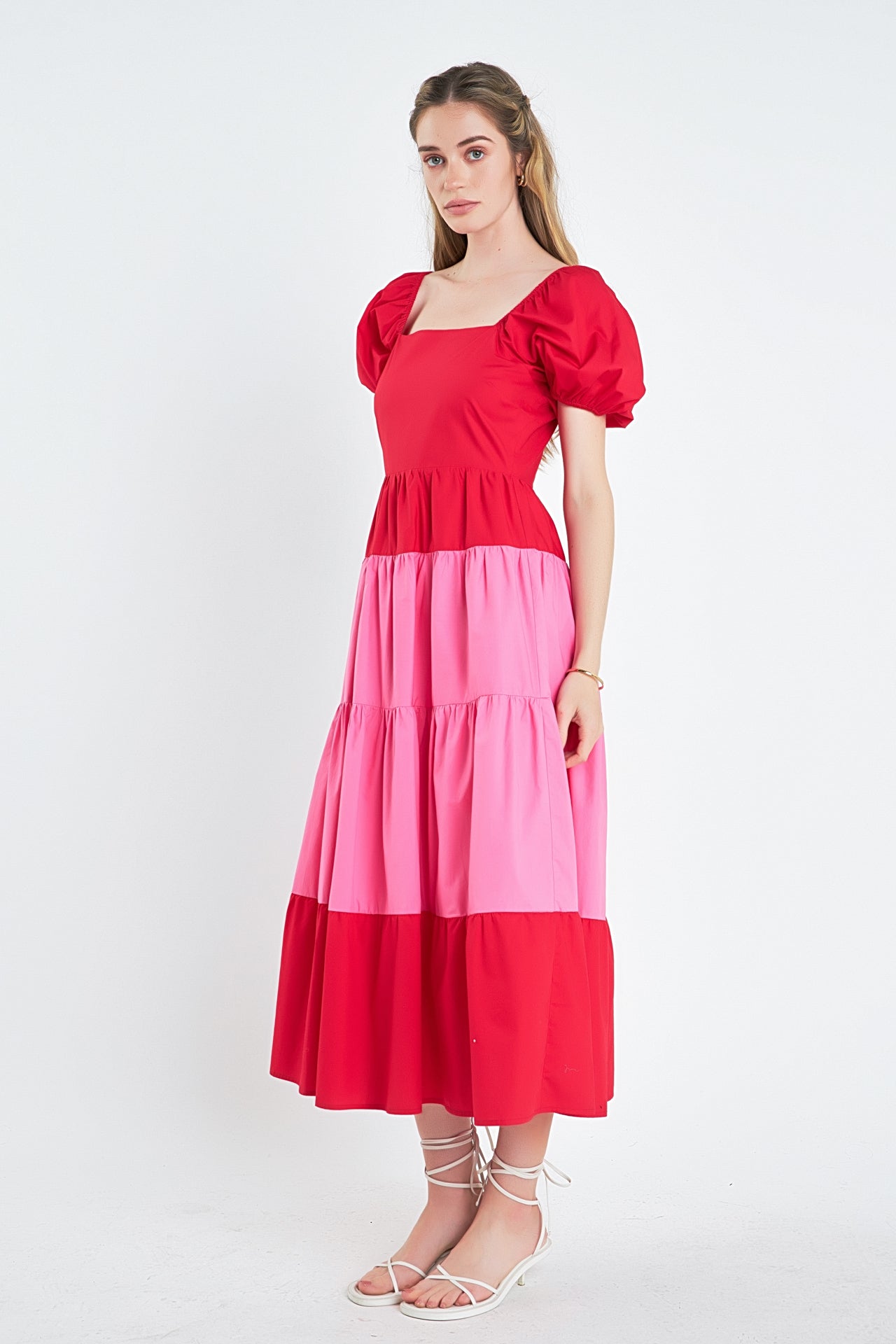 Color Block Puff Sleeve Maxi Dress