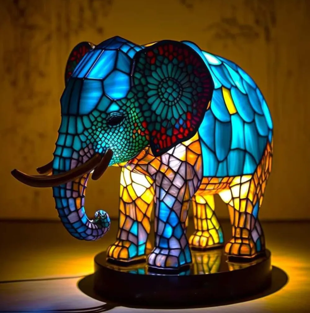 Elephant Stained Glass Table Lamp