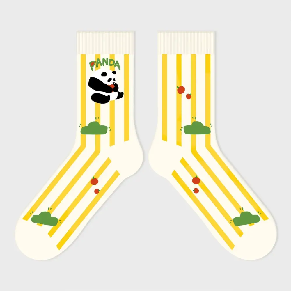 Playful Panda Striped Crew Socks