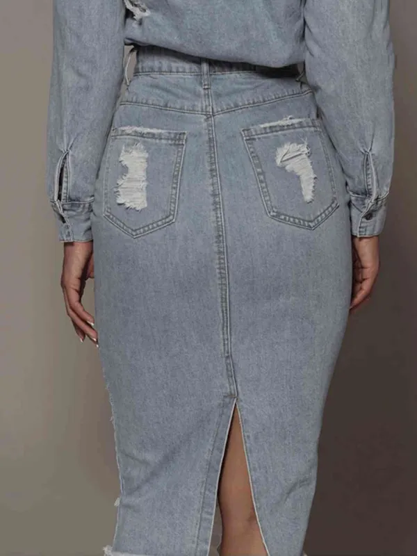 Distressed Slit Skirt