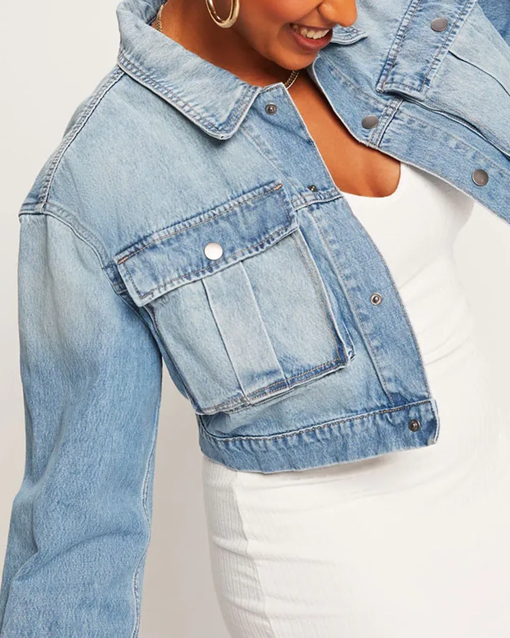 Crop Denim Utility Jacket