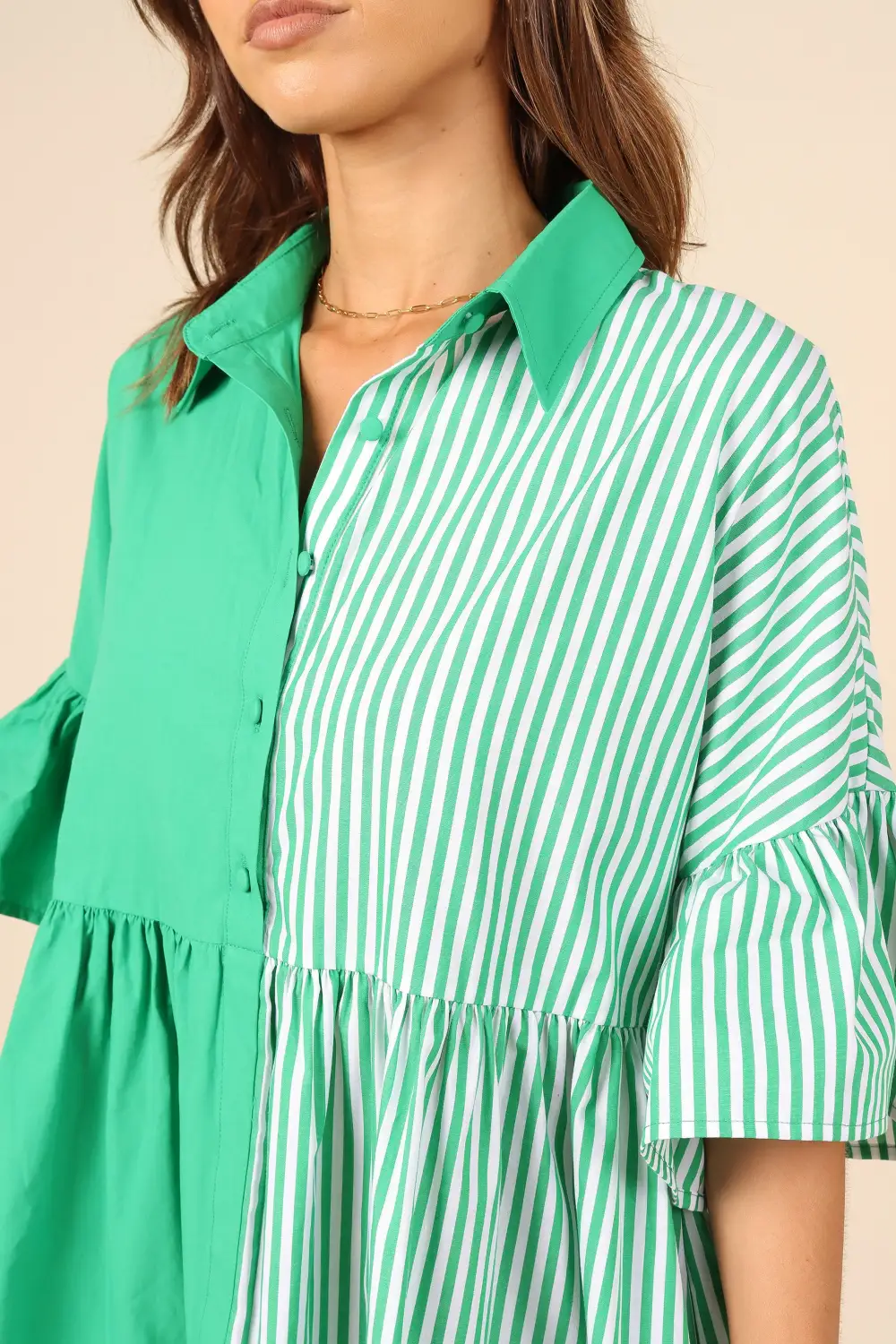 Didi Frill Mini Dress - Green Stripe