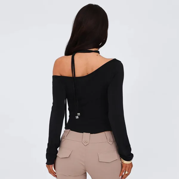 Slim Fit Off-Shoulder Long Sleeve Tee
