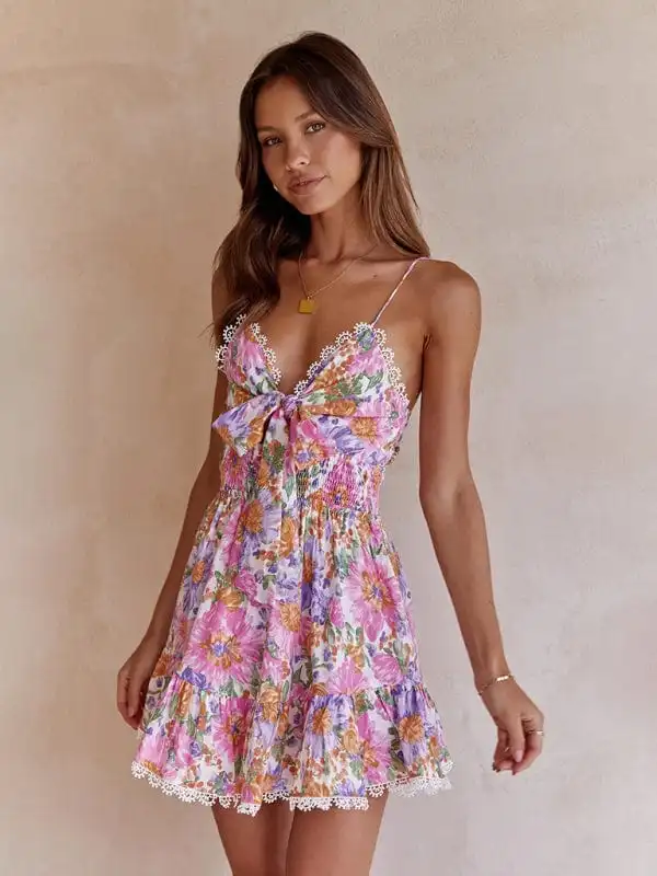 GYPSY GIRL-Printed Backless Waist Sling Dress