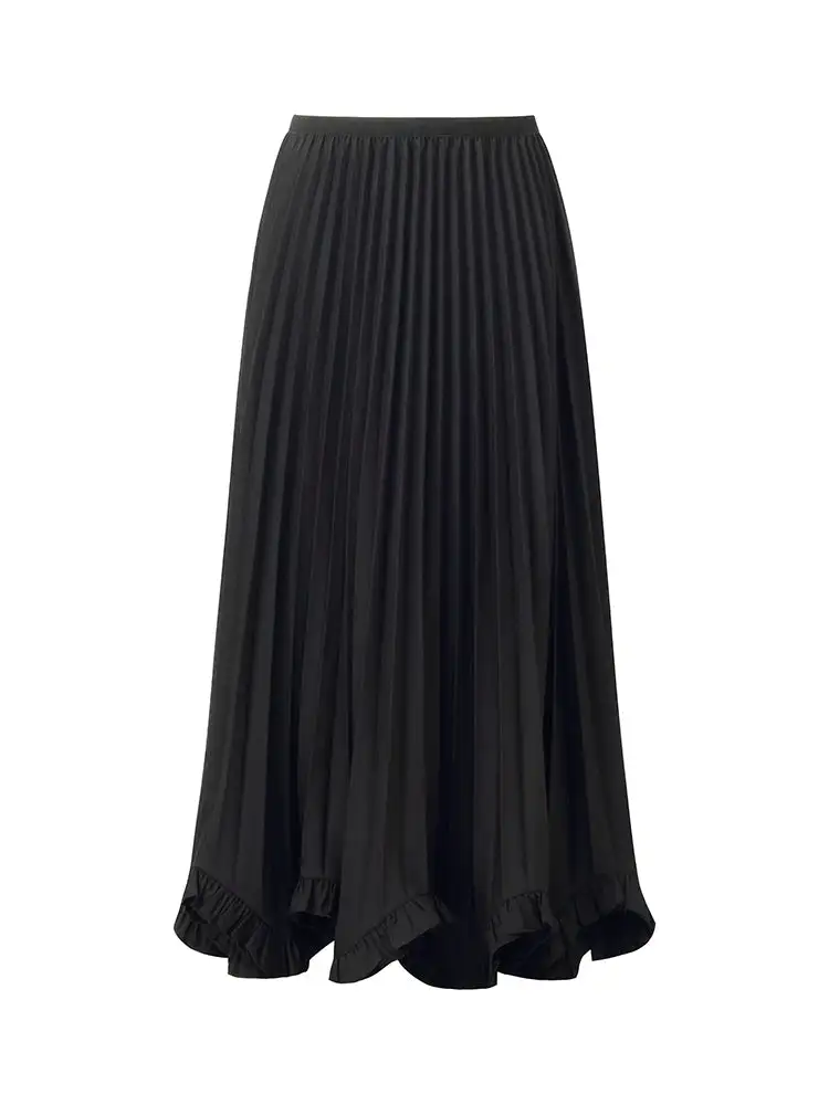 Petal Hem Pleated Women Midi Skirt