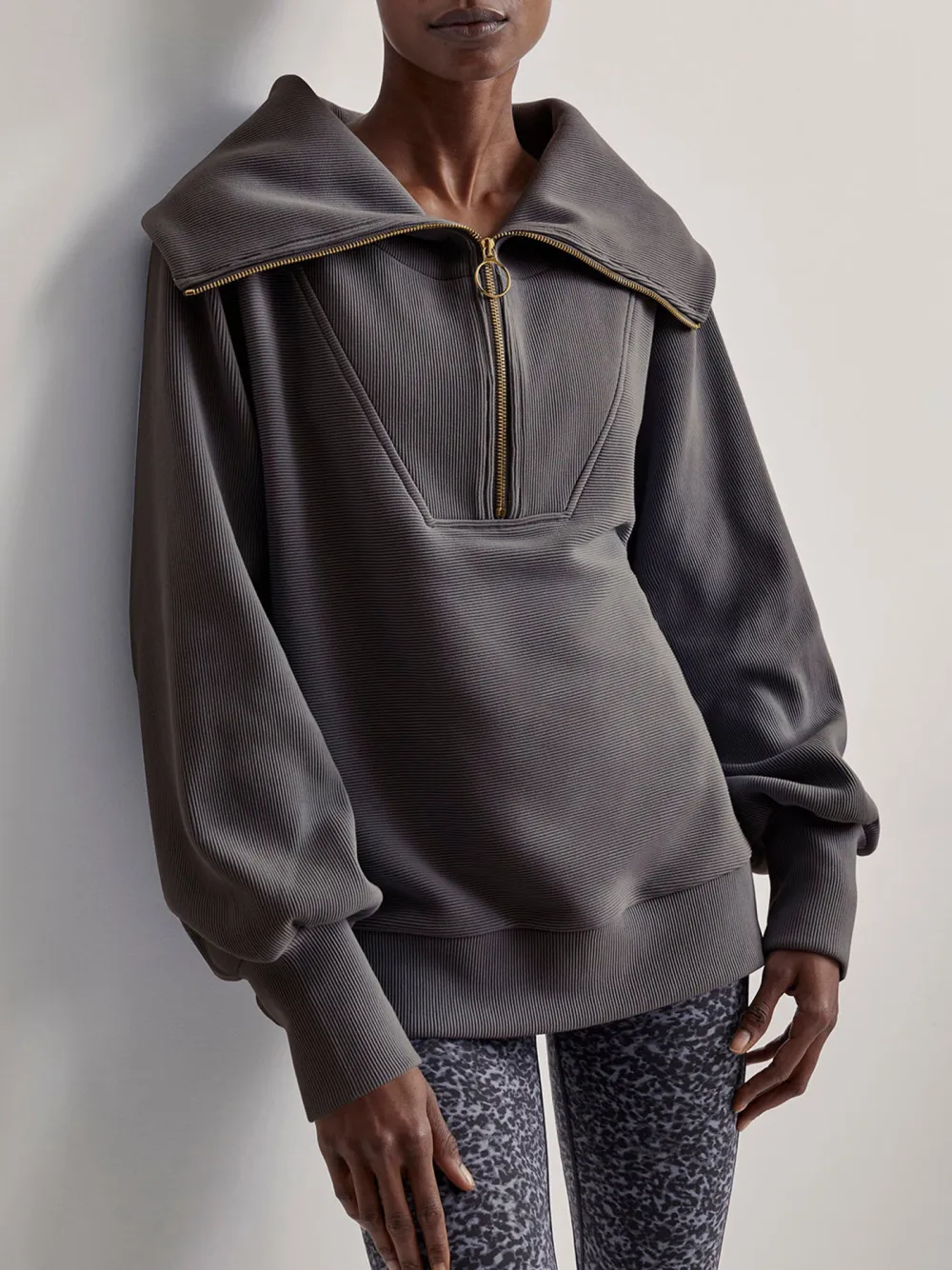 Chic Oversized Half-Zip Wide-Collar Sweatshirt