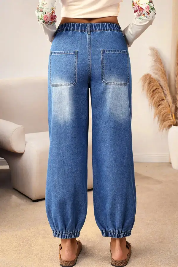 Buttons Front Tapered Casual Loose Fit Jeans
