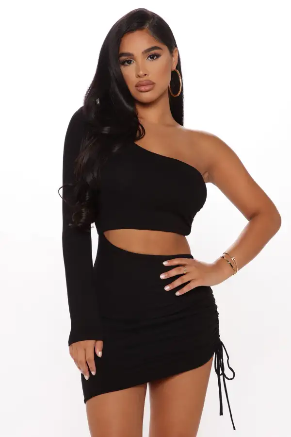 Mingle Sensation One Shoulder Mini Dress - Black