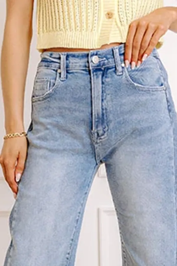 High Waist Loose Cotton Jeans For Women