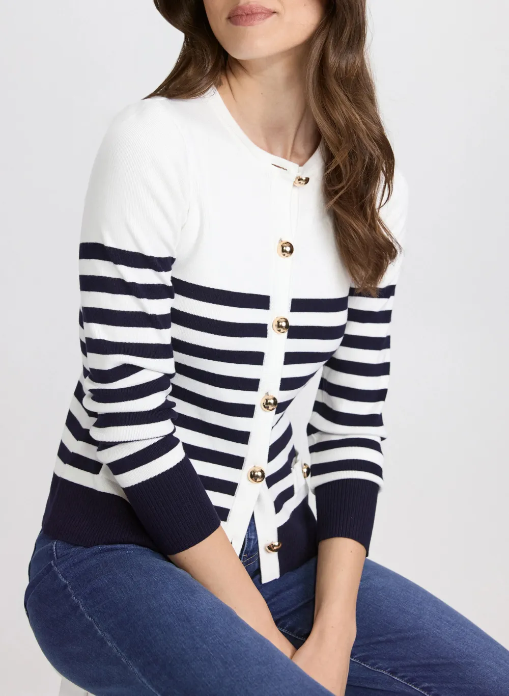 Striped Button-Knit Cardigan