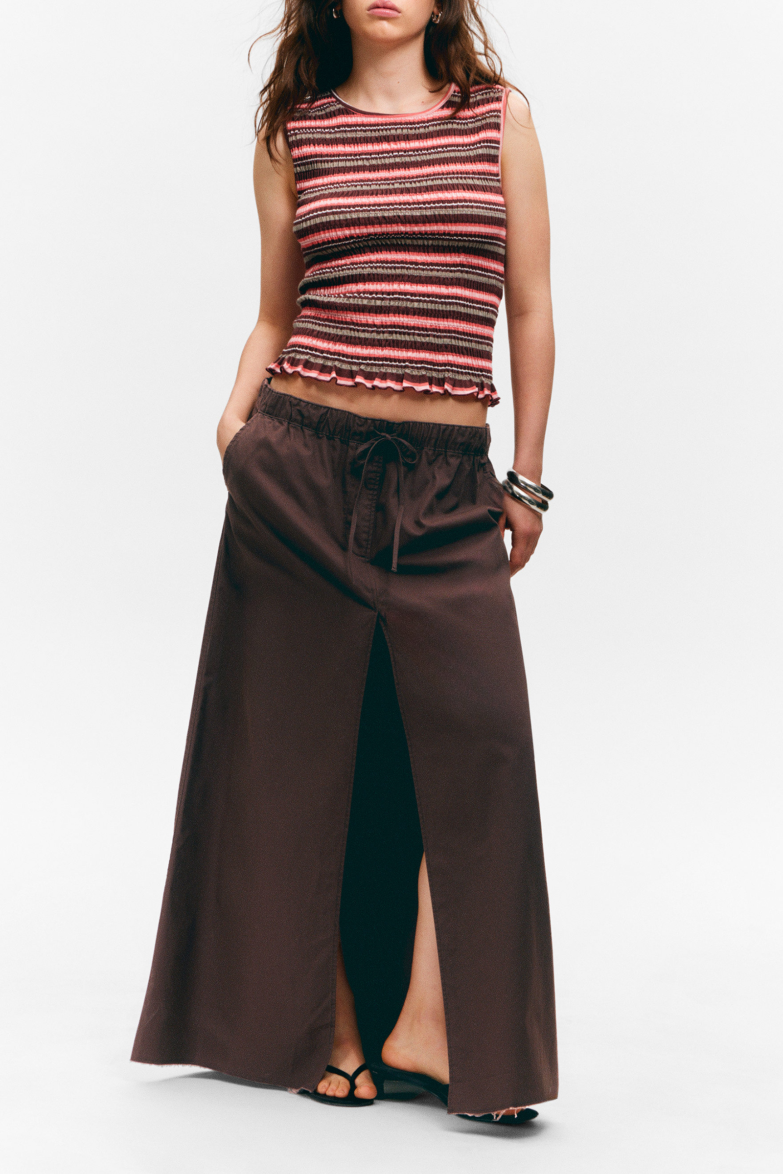 Slit Drawstring Maxi Skirt